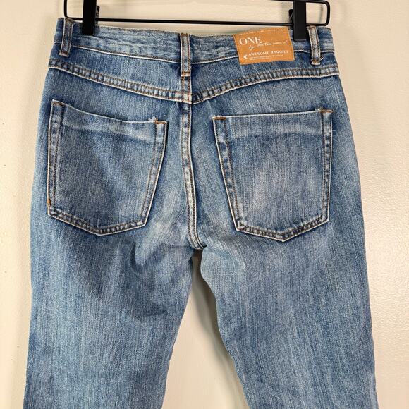 One Teaspoon Women's Blue Mid Rise Distressed 100% Cotton Relaxed Jeans Size 24 - Picture 5 of 10